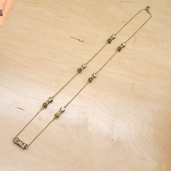 $158 Kate Spade "TAKE A BOW" Gold Stations XL Necklace w Cubic Zirconia Bows! - Picture 3 of 14